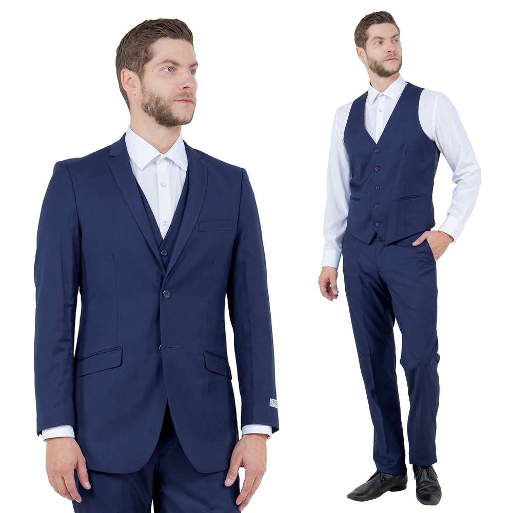 Slim Fit 3pc Mens Suit Set by Tazzio, Navy Blue